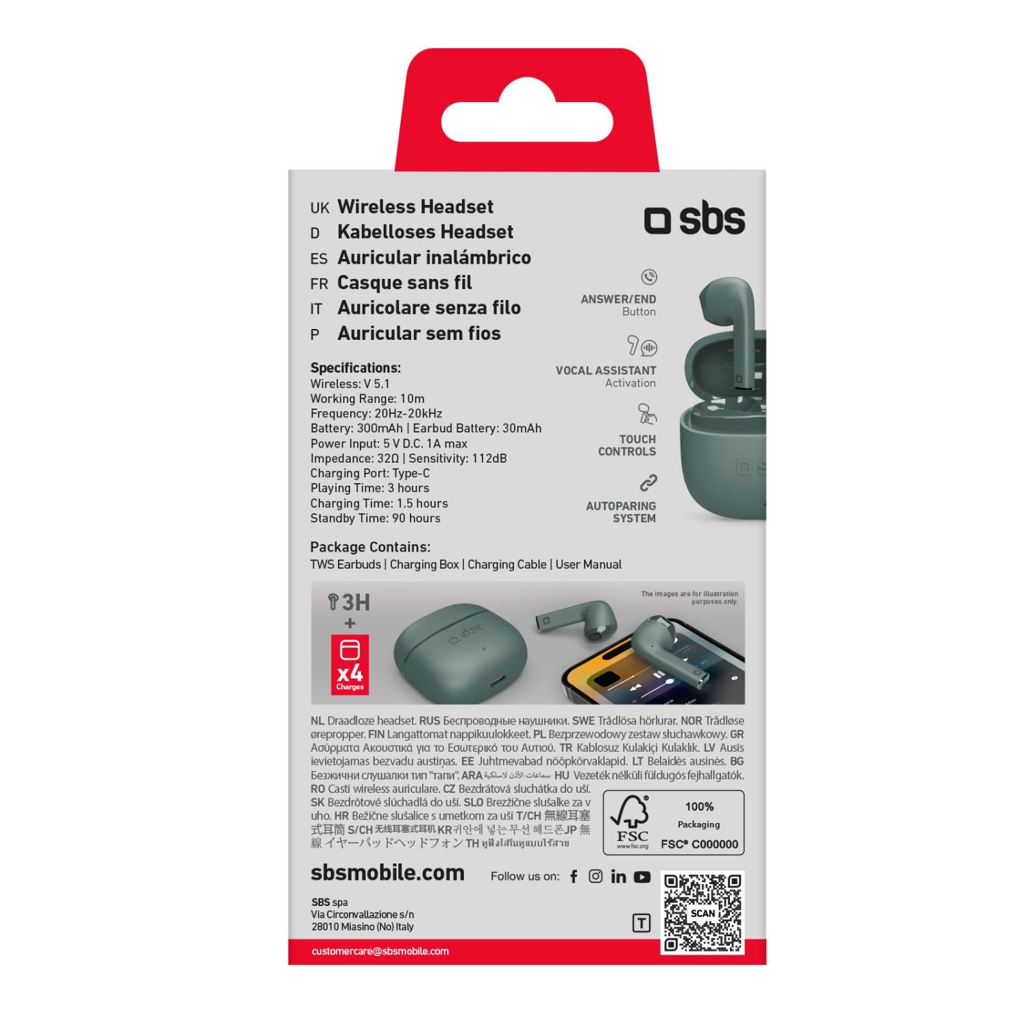 SBS TWS ONE COLOR– AURICOLARI WIRELESS CON TECNOLOGIA TRUE WIRELESS STEREO