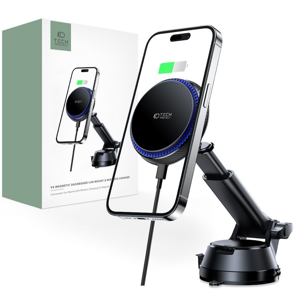 CARICABATTERIE DA AUTO TECH-PROTECT MM15W-V4 MAGNETIC MAGSAFE DASHBOARD CAR MOUNT WIRELESS CHARGER 15W BLACK