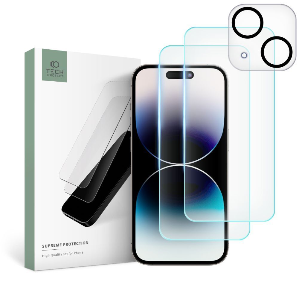VETRO TEMPERATO TECH-PROTECT SUPREME SET IPHONE 15 CLEAR