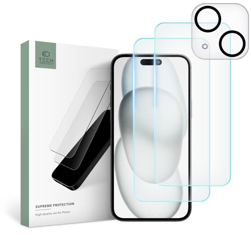 VETRO TEMPERATO TECH-PROTECT SUPREME SET IPHONE 15 PLUS CLEAR