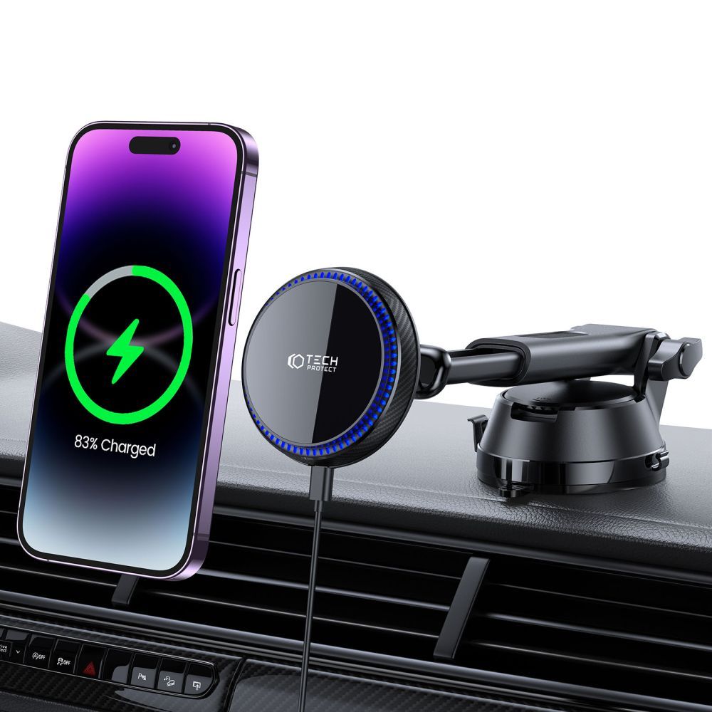 CARICABATTERIE DA AUTO TECH-PROTECT MM15W-V4 MAGNETIC MAGSAFE DASHBOARD CAR MOUNT WIRELESS CHARGER 15W BLACK