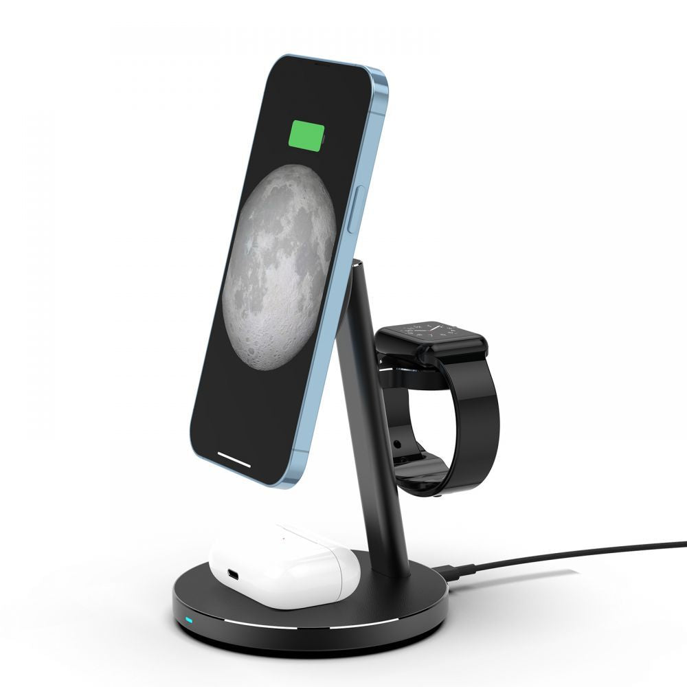 CARICATORE AD INDUZIONE TECH-PROTECT A9 3IN1 MAGNETIC MAGSAFE WIRELESS CHARGER BLACK