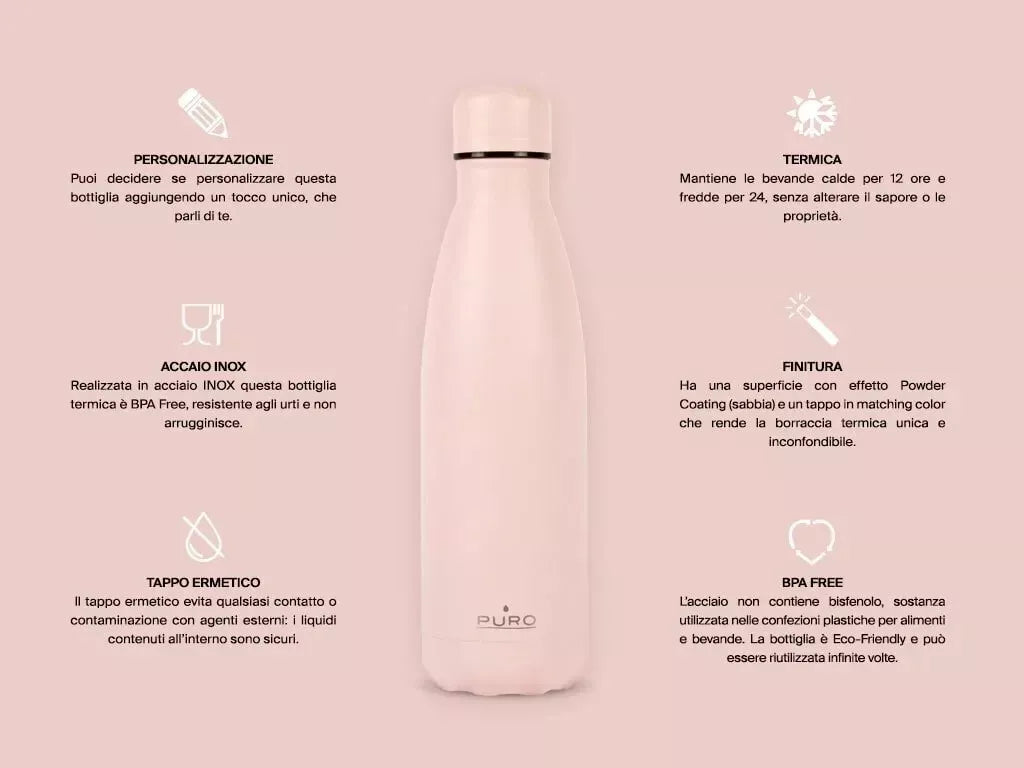 BOTTIGLIA TERMICA PURO THERMAL ICON 0,5 ML ROSA CHIARO